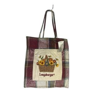 Longaberger Small Flower Basket Print Plaid Tote Bag  NWT